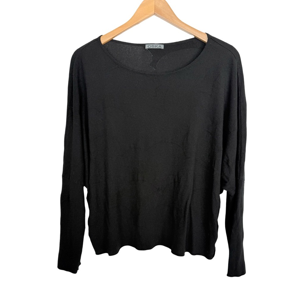 OSKA Black Sweater Doleman Sleeves Lagenlook Scoop Neckline Coastal